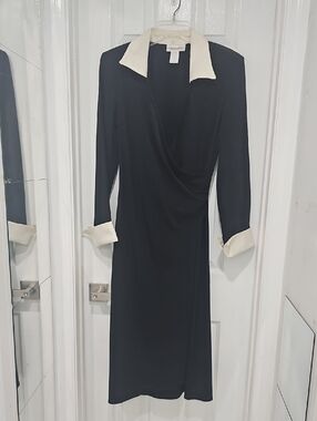 Chadwicks Black Long Sleeve Dress with Cream Collar and Cuffs